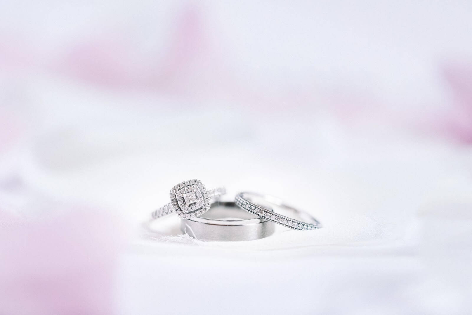 Engagement ring and wedding rings