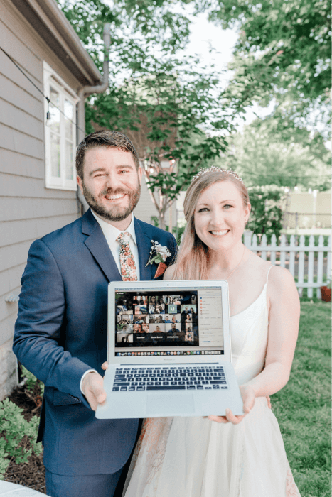 This couple came out with the brilliant idea of inviting everyone via Zoom. - Pinterest